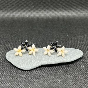 Black & Cream Floral Stud Earrings